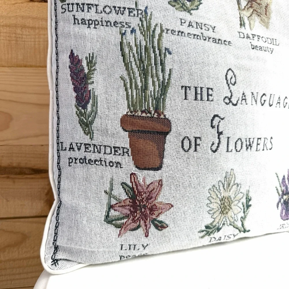 Language Of Flowers Botanical Throw Pillow Cottagecore Cozy Garden Accent Spring